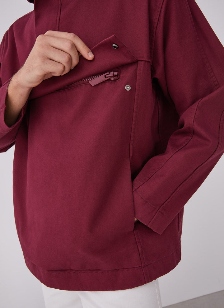 Men Short Jacket | Red Hooded Pullover With Maxi Pocket by Spanish designer Adolfo Dominguez