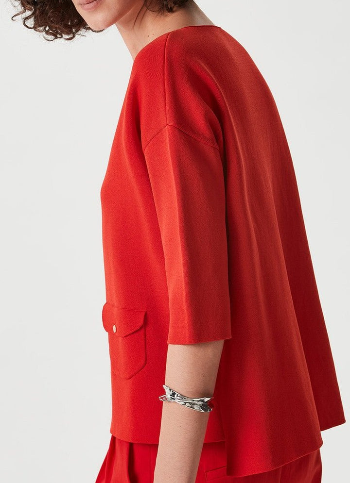 Women Jersey | Red Knit Sweater With Elbow Sleeve by Spanish designer Adolfo Dominguez