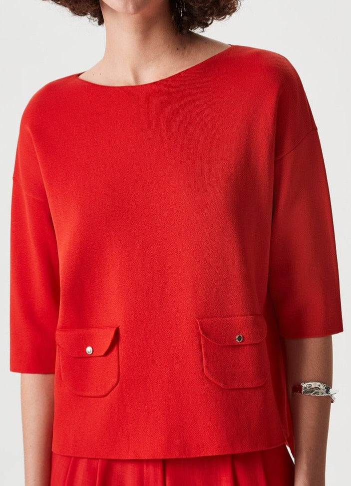 Women Jersey | Red Knit Sweater With Elbow Sleeve by Spanish designer Adolfo Dominguez