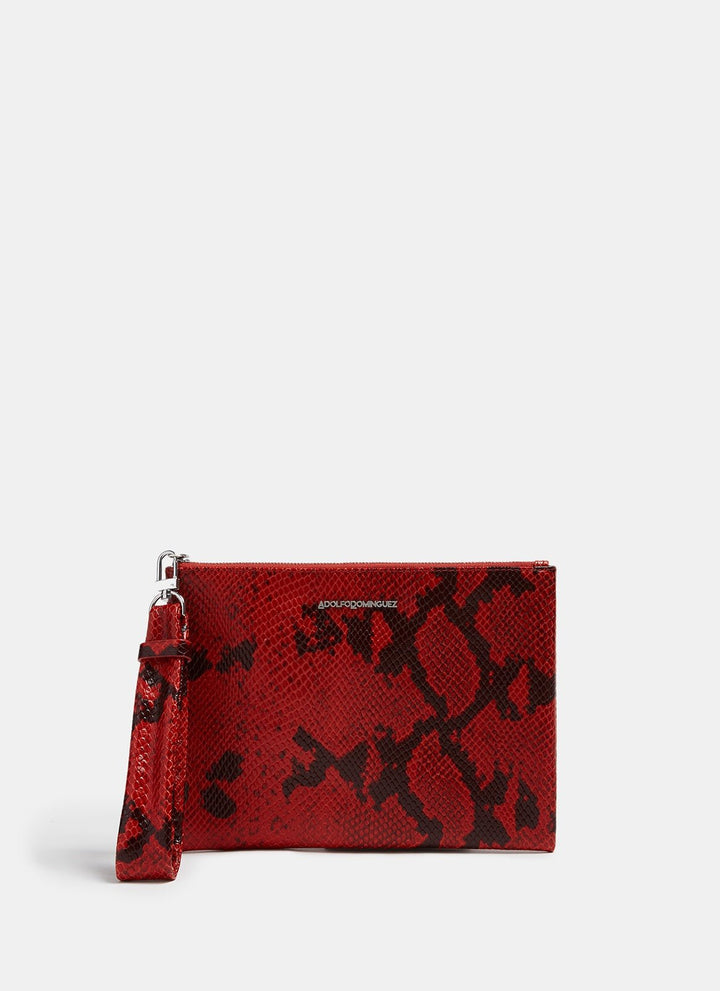 Women Wallet | Red Leather Clutch With Crocodile Finish by Spanish designer Adolfo Dominguez