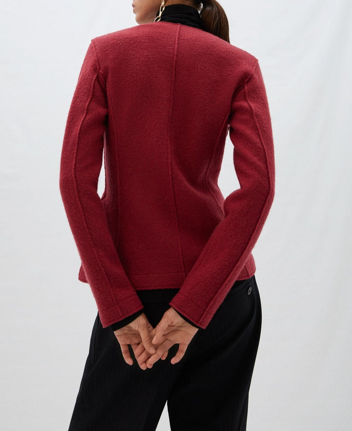 Women Structured Jacket | Red Merino Wool Crossover Jacket by Spanish designer Adolfo Dominguez