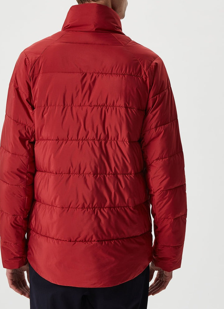 Men Long Jacket | Red Nylon Padded Parka With Raglan Sleeve by Spanish designer Adolfo Dominguez
