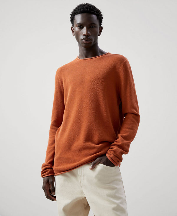 Men Long-Sleeve T-Shirt | Red Russet Cotton Viscose Long Sleeve T-Shirt by Spanish designer Adolfo Dominguez
