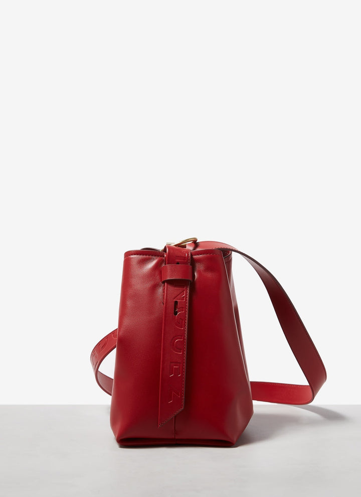 Women Leather Bag | Red Smooth Leather Mini Bucket Bag by Spanish designer Adolfo Dominguez
