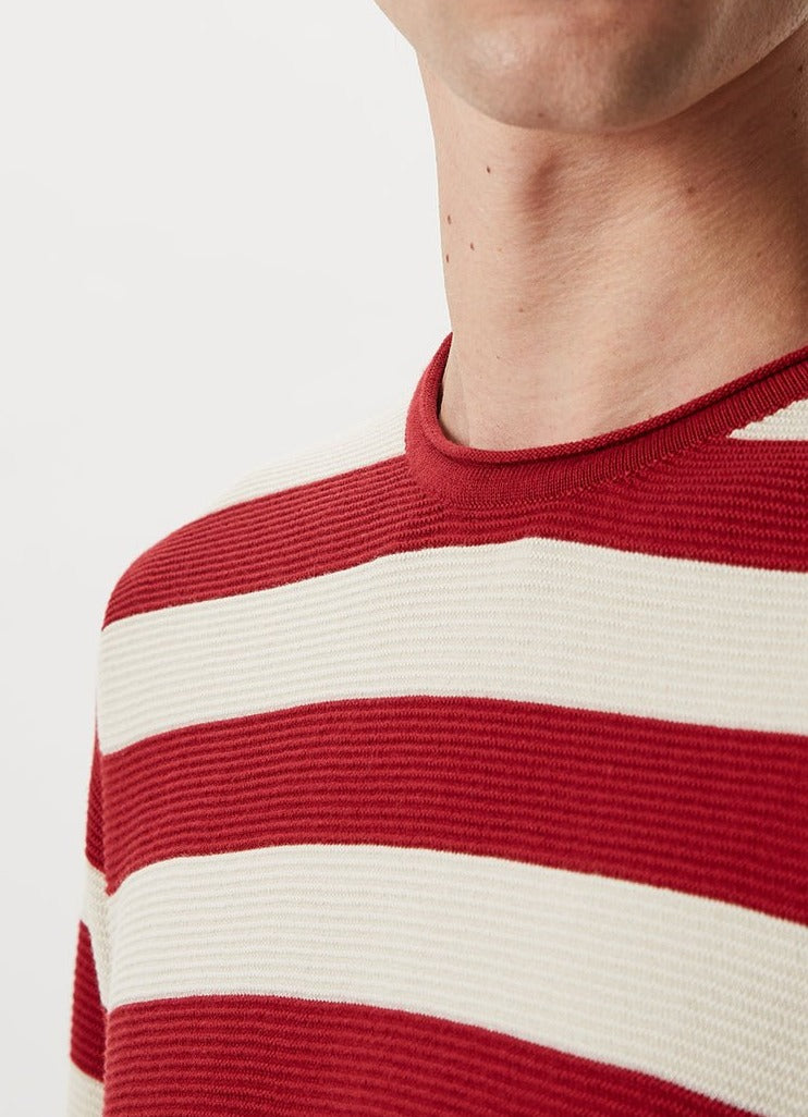 Men Jersey | Red Stripe Breton Sweater With Roll Edge Neck by Spanish designer Adolfo Dominguez
