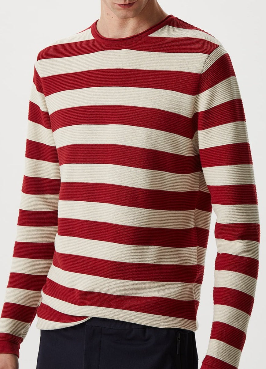 Men Jersey | Red Stripe Breton Sweater With Roll Edge Neck by Spanish designer Adolfo Dominguez