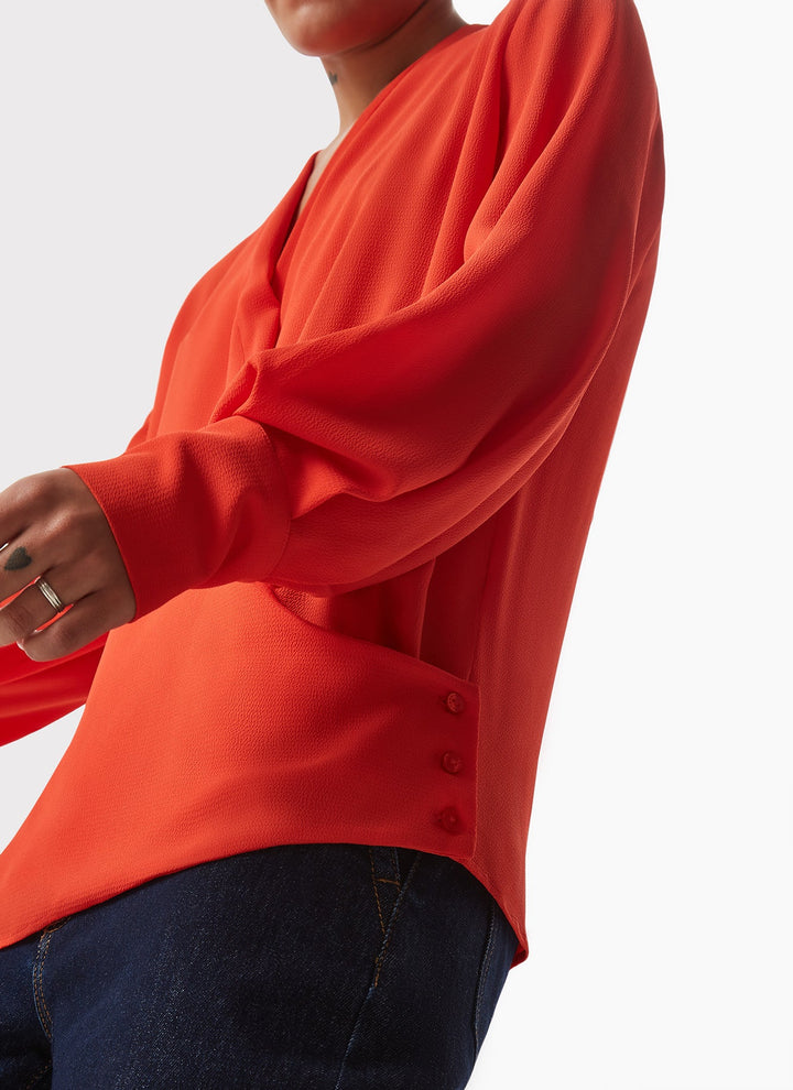 Women Long-Sleeve Shirt | Red Wrap Fluid Shirt by Spanish designer Adolfo Dominguez
