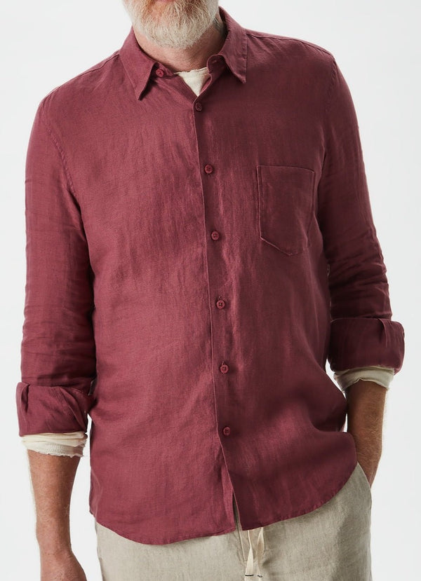 Men Long-Sleeve Shirt | Rose And Mist Garment Dye Linen Shirt by Spanish designer Adolfo Dominguez