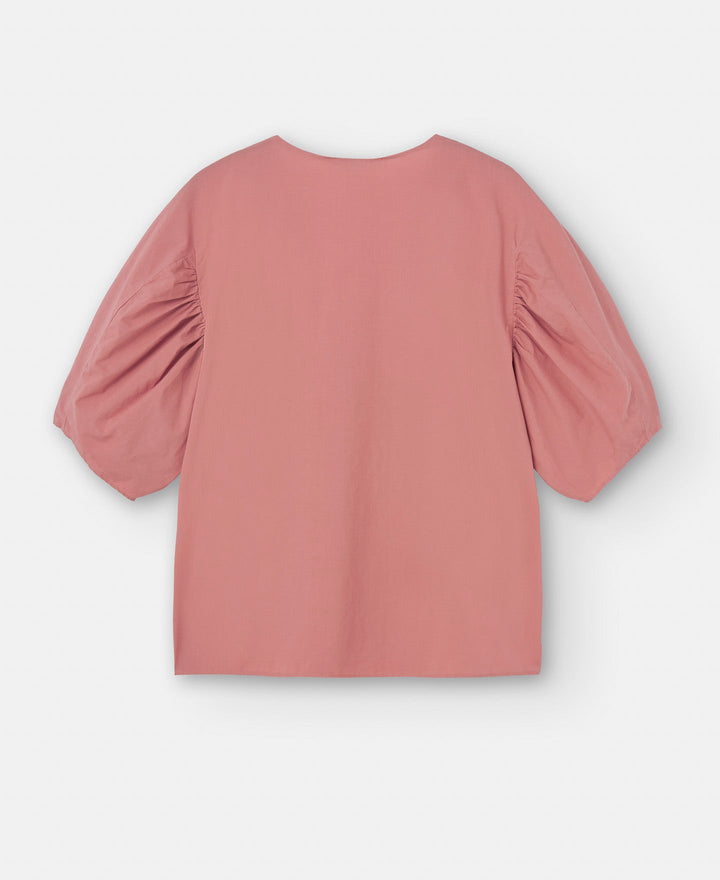 Women Short Sleeved Shirt | Salmon Puffed Sleeve Blouse In Cotton by Spanish designer Adolfo Dominguez
