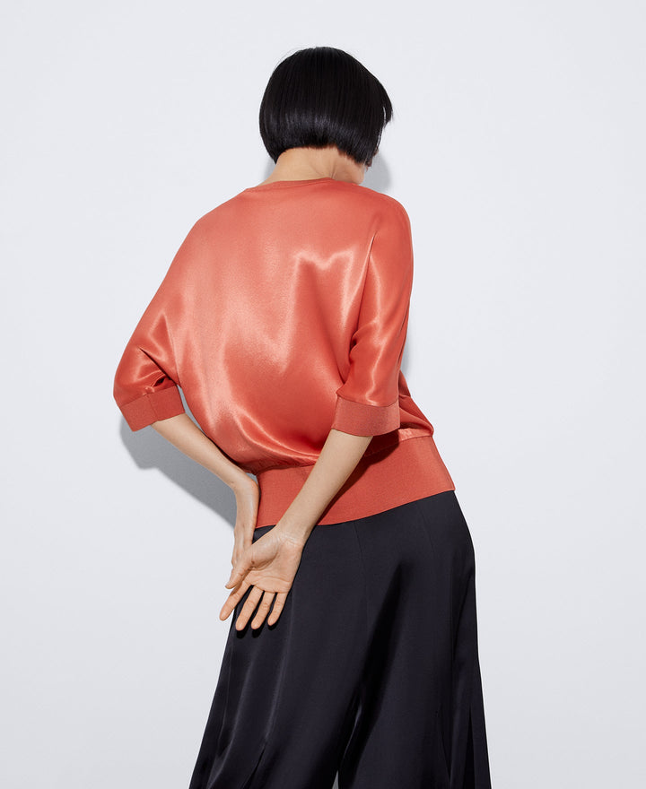 Women Short Sleeved Shirt | Salmon Short Sleeve Viscose Blouse by Spanish designer Adolfo Dominguez