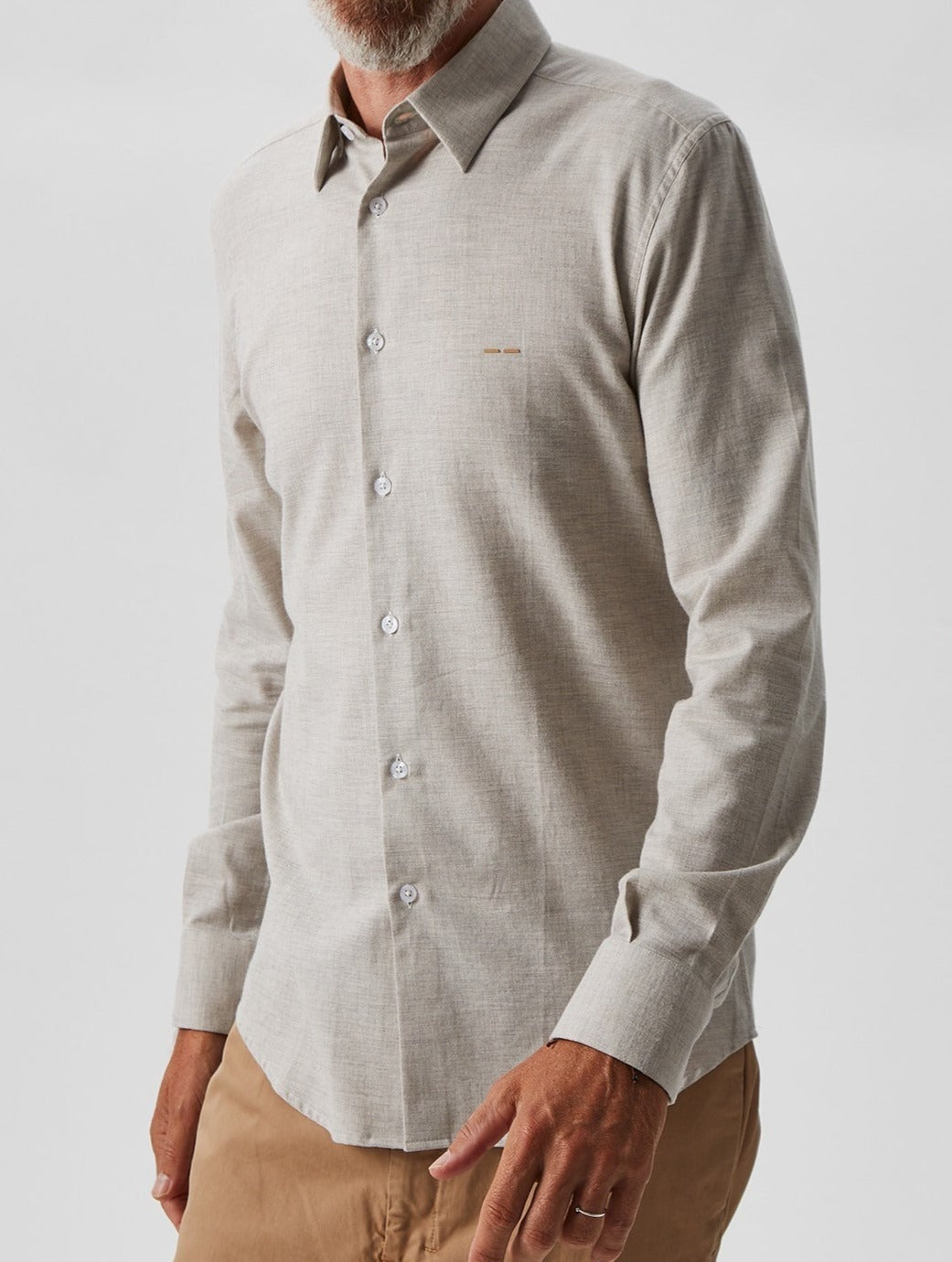 Men Shirt | Sand Flannel-Like Cotton Twill Shirt by Spanish designer Adolfo Dominguez