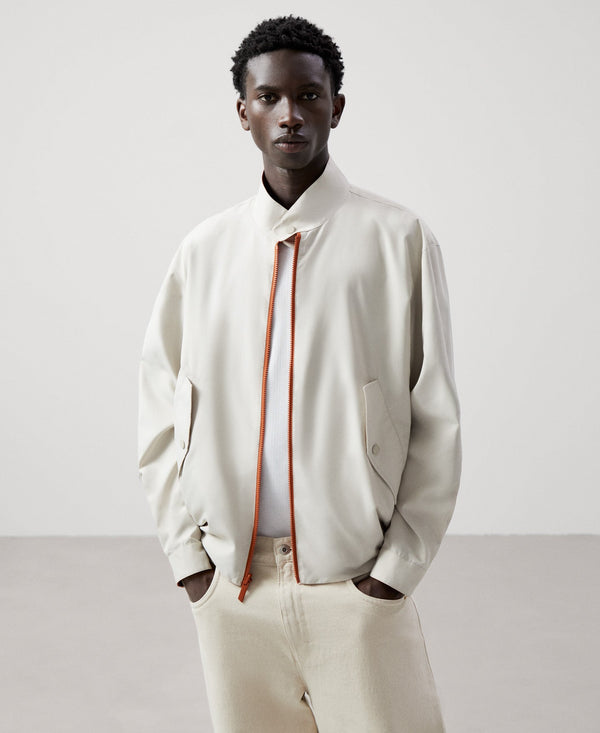 Men Jacket | Sand Reversible Mandarin Collar Harrington by Spanish designer Adolfo Dominguez