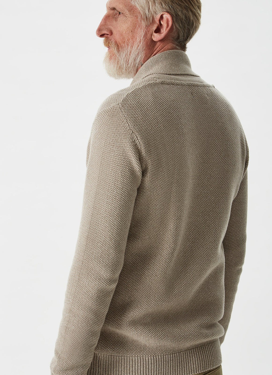 Men Jersey | Sand Smoking Collar Knit Cardigan by Spanish designer Adolfo Dominguez