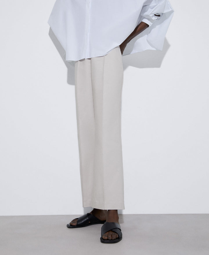 Women Trousers | Sand Tight-Fitting Cotton Trousers by Spanish designer Adolfo Dominguez