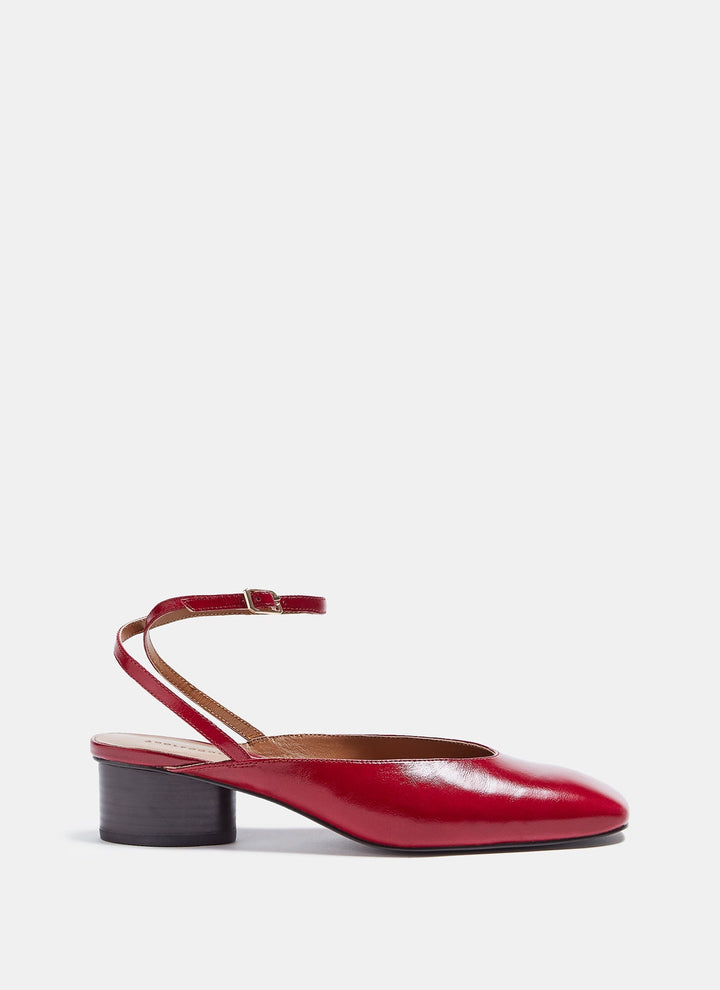 Women Shoes | Scarlet Red Open Shoes With Low Heel by Spanish designer Adolfo Dominguez
