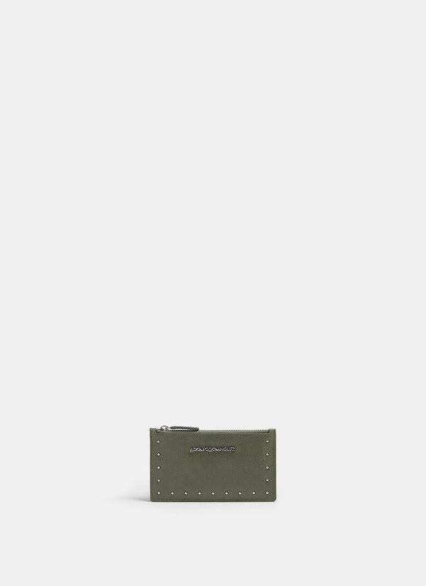 Women Wallet | Sea Water Green Crackled Leather Coin Purse With Studs by Spanish designer Adolfo Dominguez