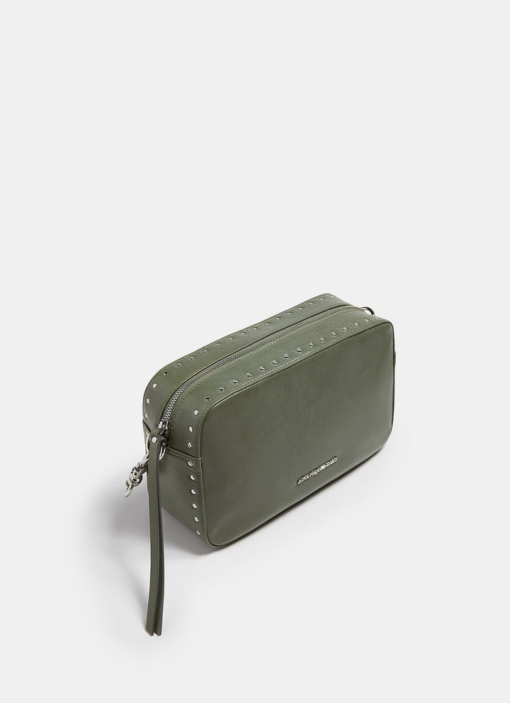 Women Leather Bag | Sea Water Green Large Leather Crossbody Bag With Studs by Spanish designer Adolfo Dominguez