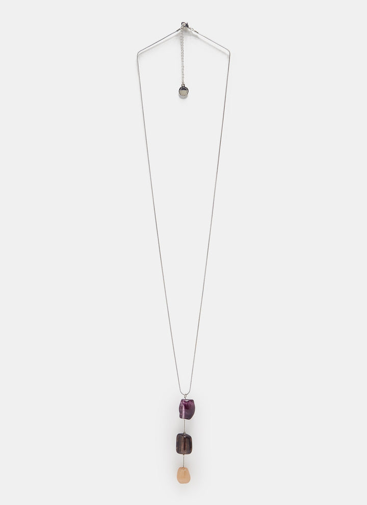 Women Necklace | Silver Color Long Necklace With Lineal Resin Pendants by Spanish designer Adolfo Dominguez