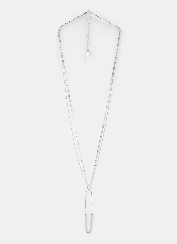 Women Necklace | Silver Long Necklace With Safety Pin Pendant by Spanish designer Adolfo Dominguez