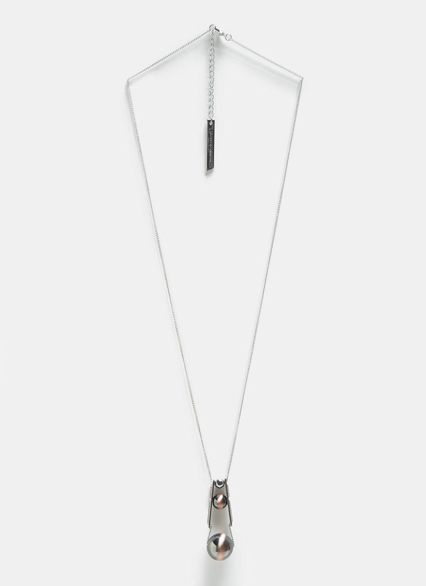 Women Necklace | Silver Long Necklace With Spherical Pendants by Spanish designer Adolfo Dominguez