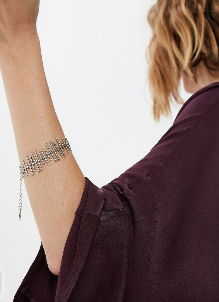 Women Bracelet | Silver Metal Bracelet With Tubular Shapes by Spanish designer Adolfo Dominguez