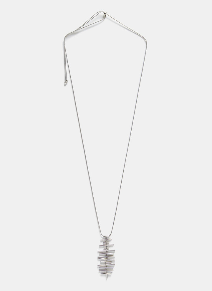 Women Necklace | Silver Metal Necklace With Tubular Shapes by Spanish designer Adolfo Dominguez