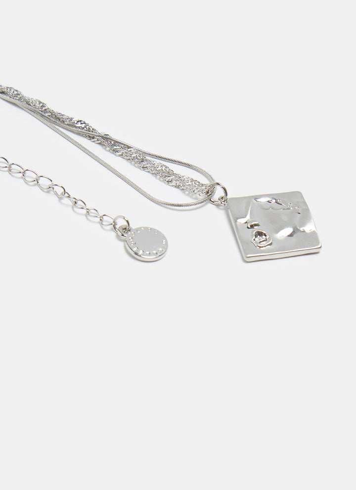 Women Necklace | Silver Necklace With Engraved Flower Pendant by Spanish designer Adolfo Dominguez