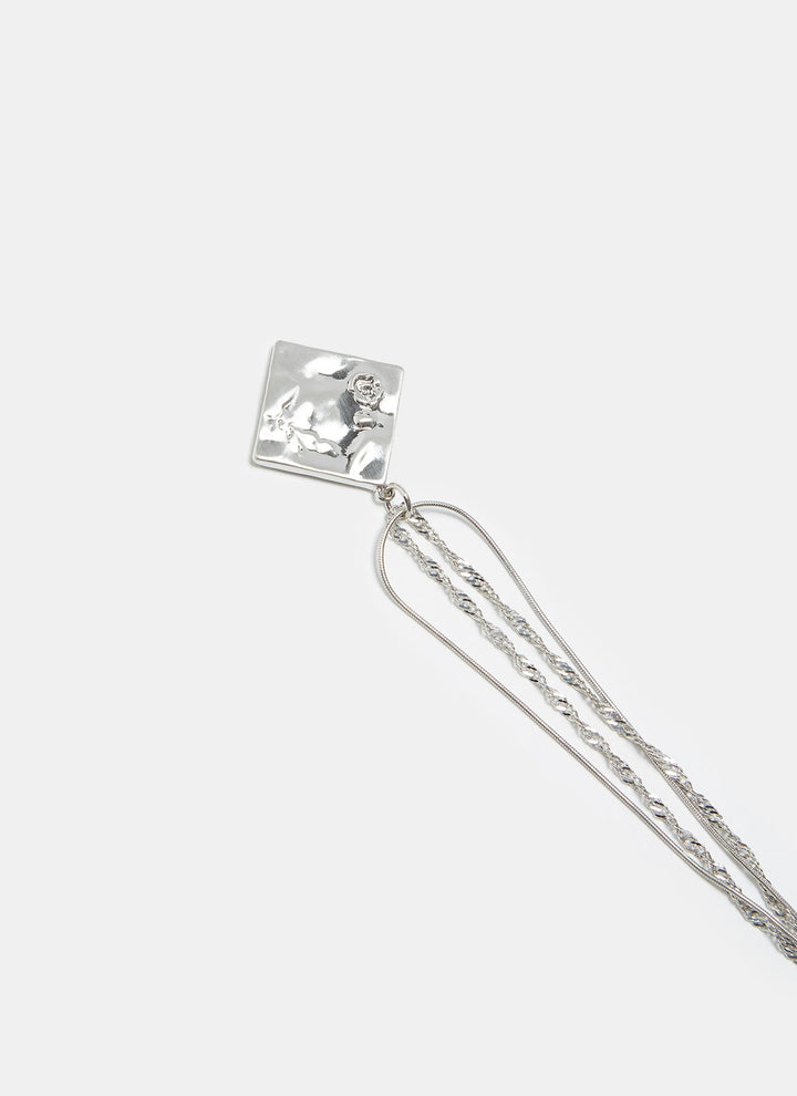 Women Necklace | Silver Necklace With Engraved Flower Pendant by Spanish designer Adolfo Dominguez