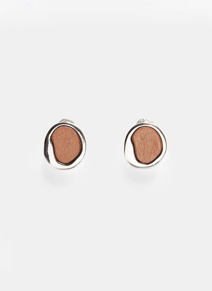 Women Earrings | Silver Short Earrings With Wooden Shape by Spanish designer Adolfo Dominguez