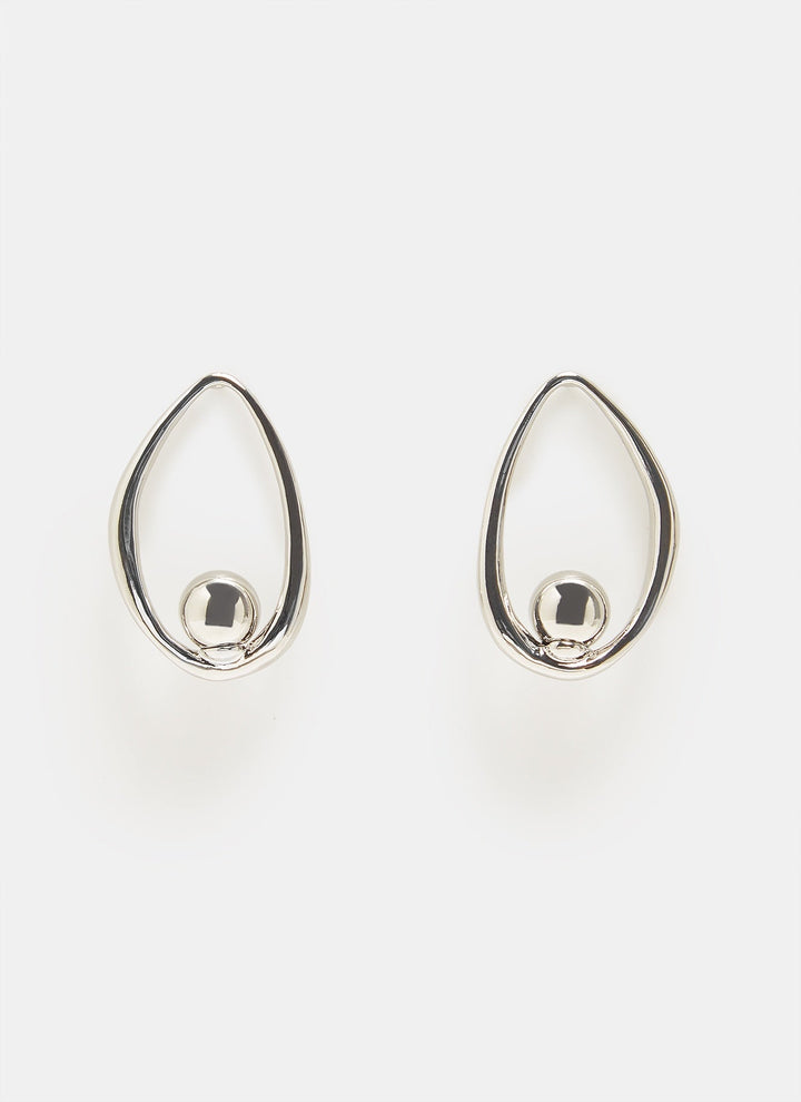 Women Earrings | Silver Short Oval Silhouette Earrings by Spanish designer Adolfo Dominguez