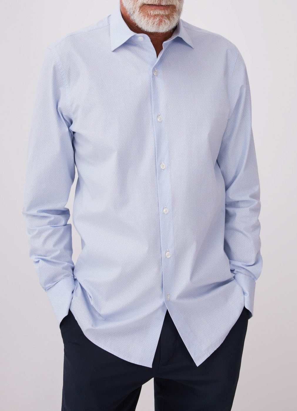 Men Long-Sleeve Shirt | Sky Blue/White Slim Fit Tailored Cotton Shirt by Spanish designer Adolfo Dominguez