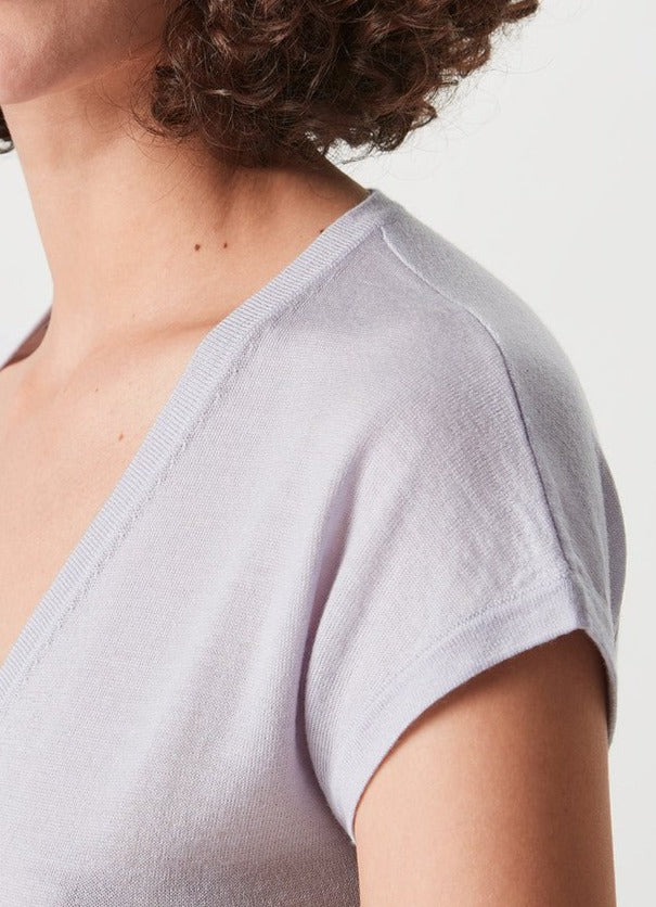 Women Jersey | Stone Merino Top With V-Neckline by Spanish designer Adolfo Dominguez