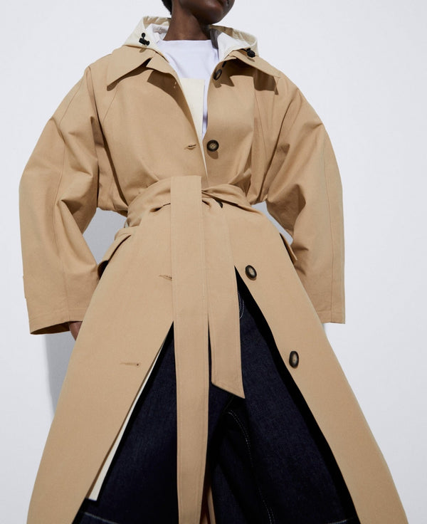 Women Trench | Stone Trench With Removable Hood by Spanish designer Adolfo Dominguez