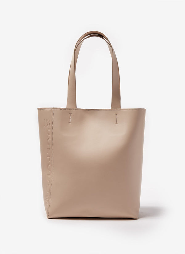Women Leather Bag | Stone Vertical Shopper With Smooth Finish by Spanish designer Adolfo Dominguez