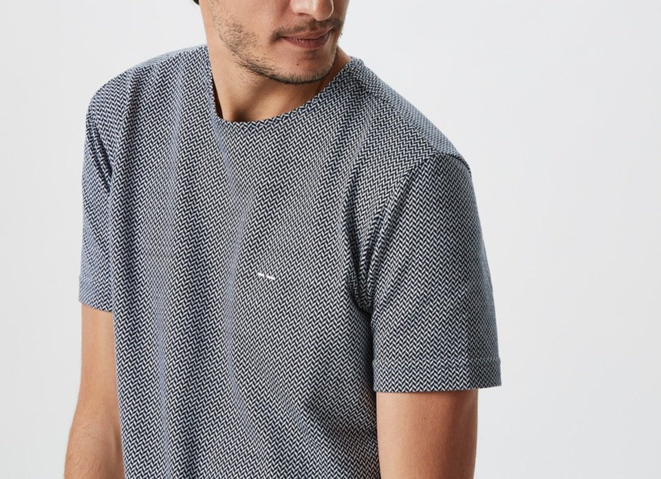 Men T-Shirt (Short Sleeve) | T-Shirt With Knitted Herringbone Design by Spanish designer Adolfo Dominguez