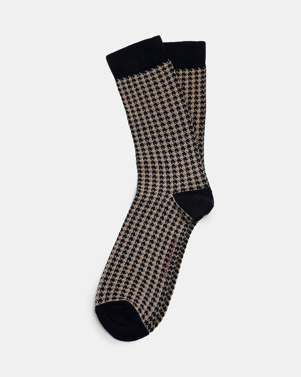 Men Socks | Tan/Navy Blue Low Cut Socks With Houndstooth Pattern by Spanish designer Adolfo Dominguez