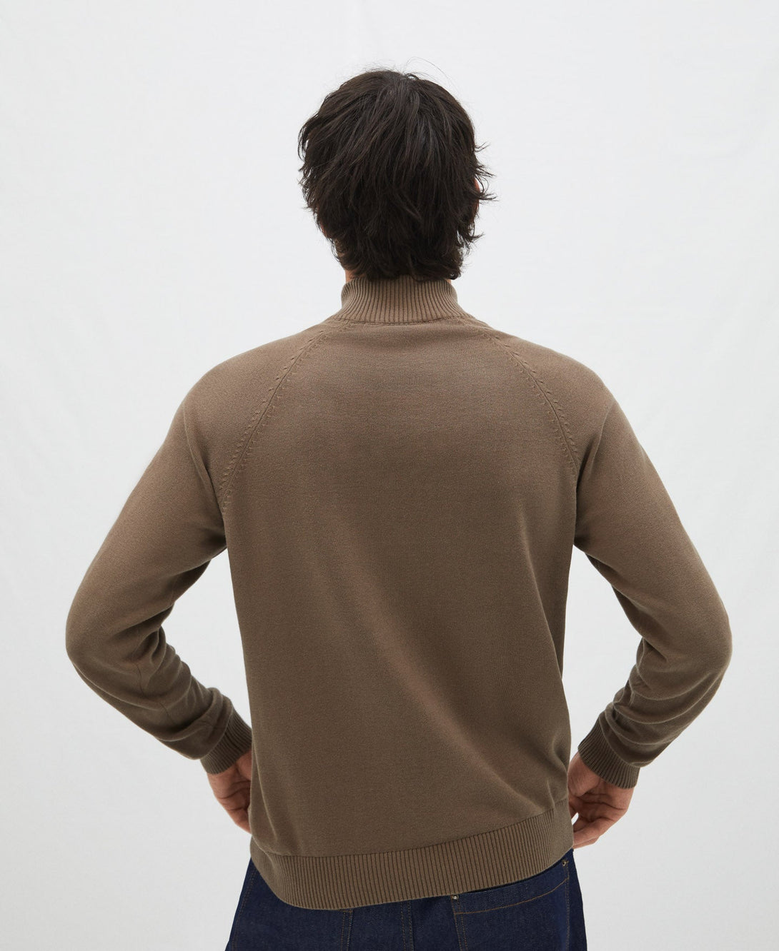 Men Jersey | Taupe Perkins Neck Sweater by Spanish designer Adolfo Dominguez