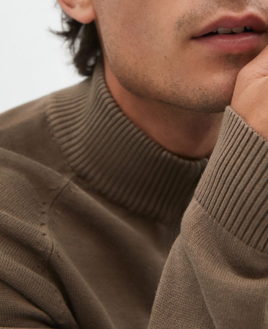 Men Jersey | Taupe Perkins Neck Sweater by Spanish designer Adolfo Dominguez