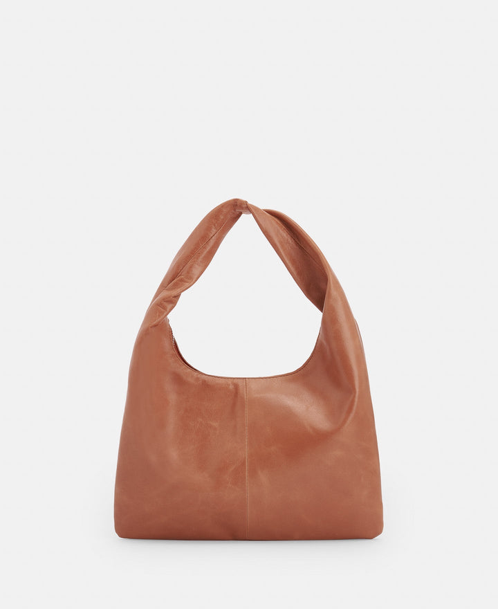 Women Leather Bag | Terracotta Leather Hobo Bag With Turned Handle by Spanish designer Adolfo Dominguez