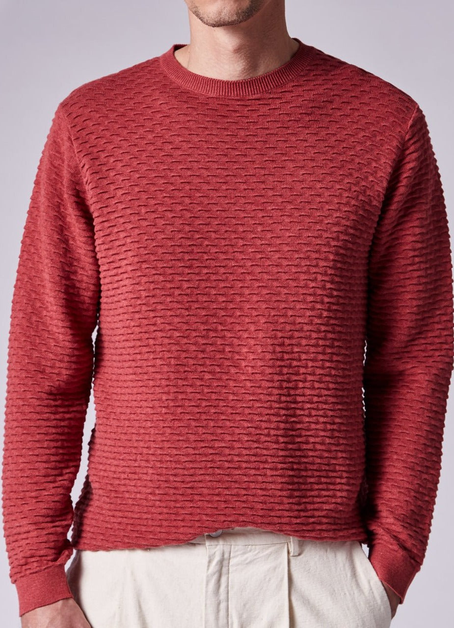 Men Jersey | Textured Sweater With Crew Necklin by Spanish designer Adolfo Dominguez
