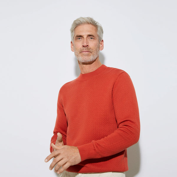 Men Jersey | Tile Red Cotton Knit Sweater by Spanish designer Adolfo Dominguez