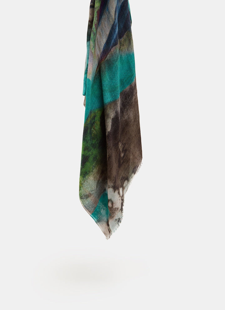 Women Shawl | Turquoise Print Merino Wool Shawl With Abstract Print by Spanish designer Adolfo Dominguez