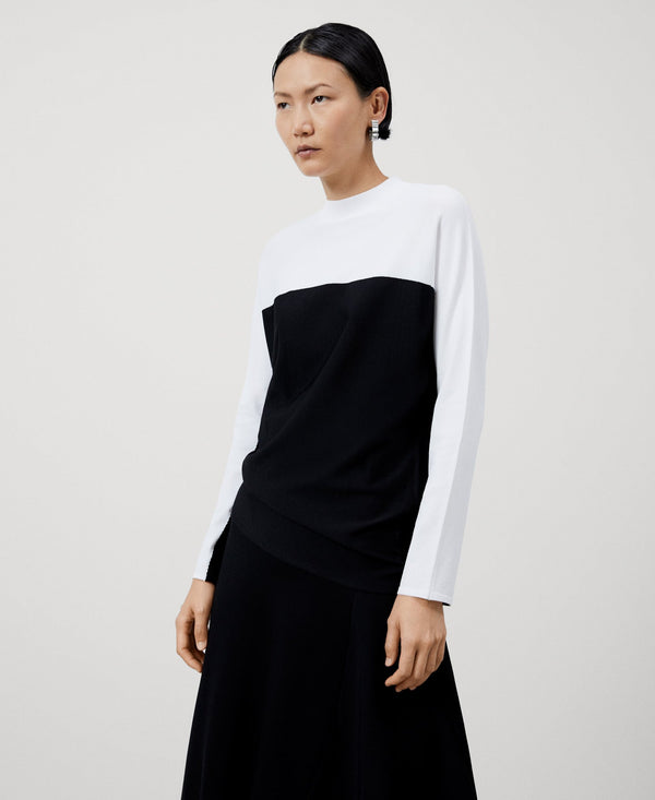 Women Jersey | White And Black Recycled Nylon Japanese Sleeve Sweater by Spanish designer Adolfo Dominguez