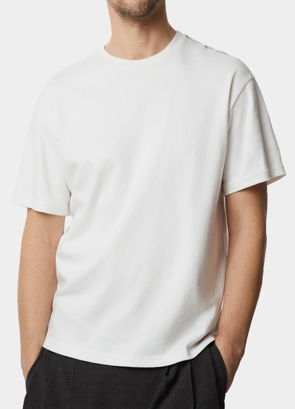 Men T-Shirt (Short Sleeve) | White Basic T-Shirt With Logo On Shoulder by Spanish designer Adolfo Dominguez