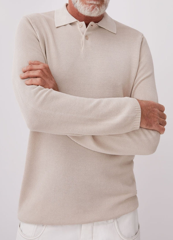 Men Polo | White Cotton Pique Polo Shirt With Long Sleeve by Spanish designer Adolfo Dominguez
