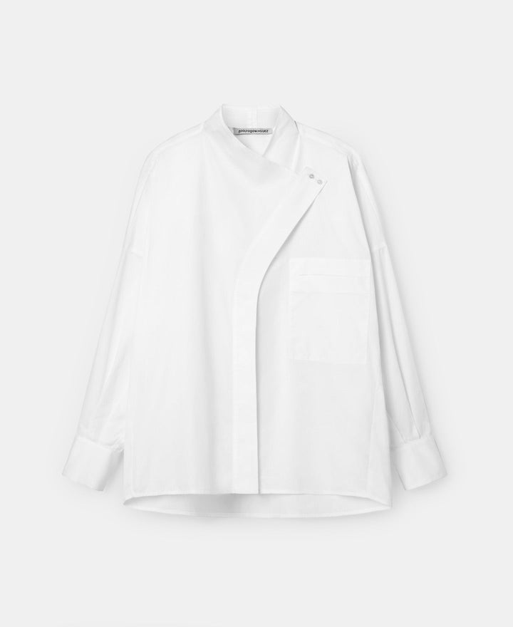 Women Shirt | White Crossover Flap Cotton Shirt by Spanish designer Adolfo Dominguez