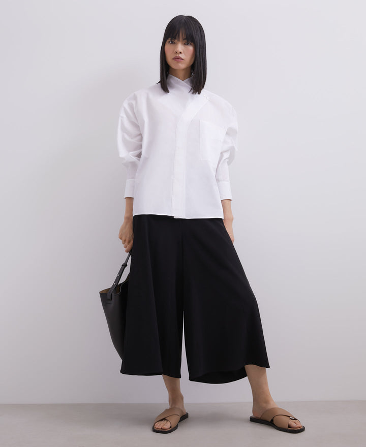 Women Shirt | White Crossover Flap Cotton Shirt by Spanish designer Adolfo Dominguez