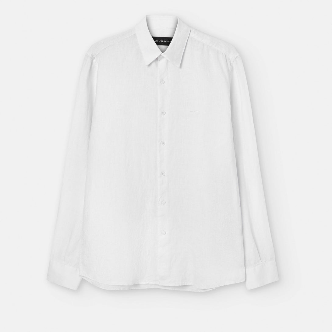 Men Shirt | White Linen Lapel Collar Shirt by Spanish designer Adolfo Dominguez