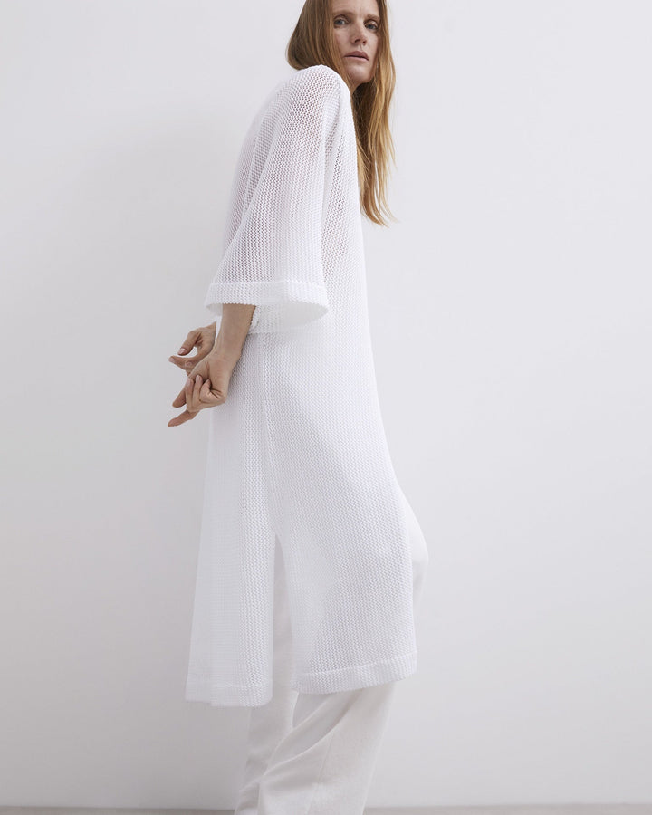 Women Knit Jacket | White Long Cardigan In Knitted Fabric by Spanish designer Adolfo Dominguez