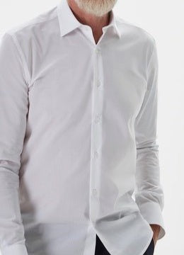 Men Long-Sleeve Shirt | White Lyocell Blend Shirt With Cutaway Collar by Spanish designer Adolfo Dominguez